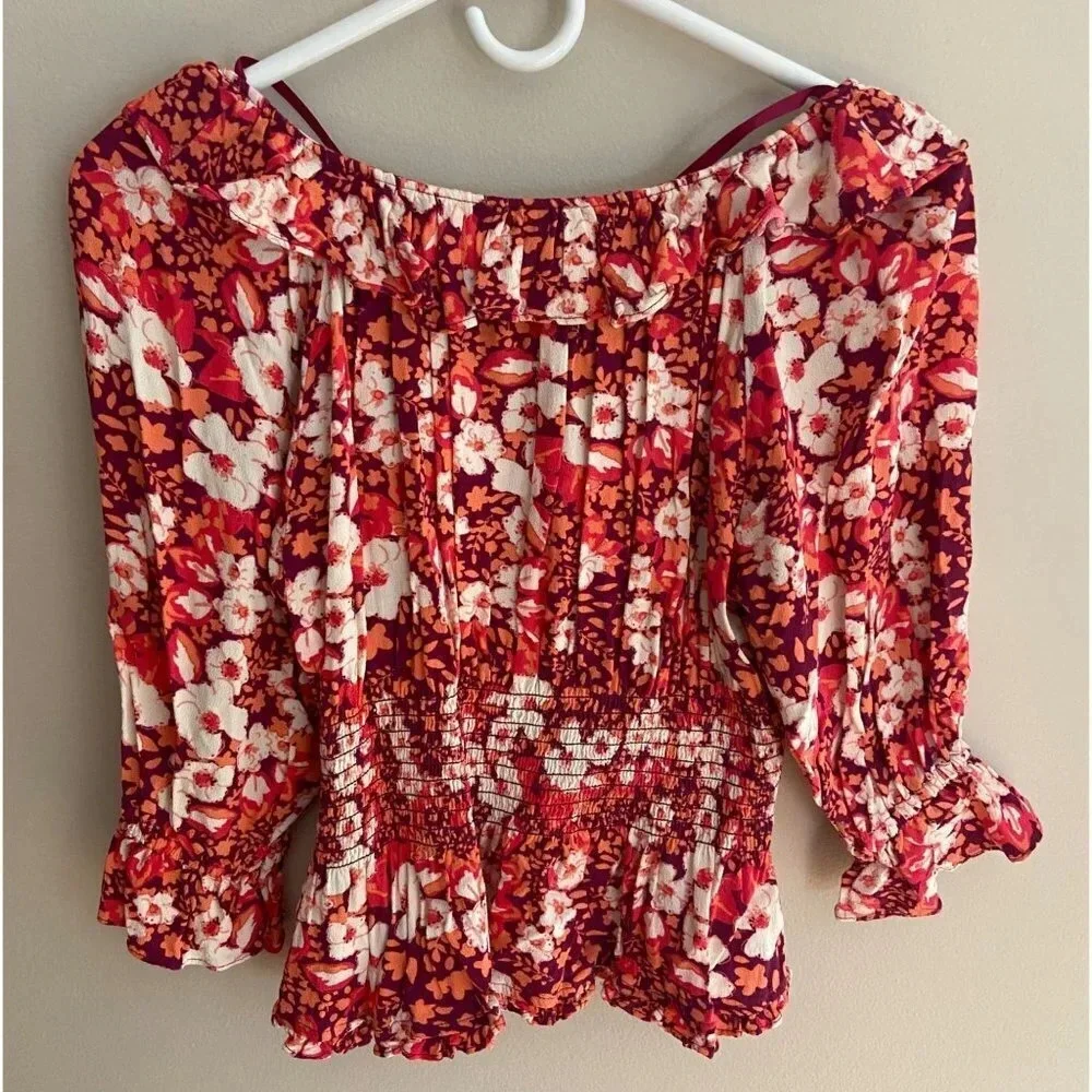 Free People Sweet Memories XS Blouse Floral Boho Feminine